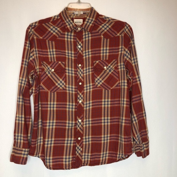Fossil 54 Red Plaid Vintage Fit Button Down Shirt - Picture 2 of 7